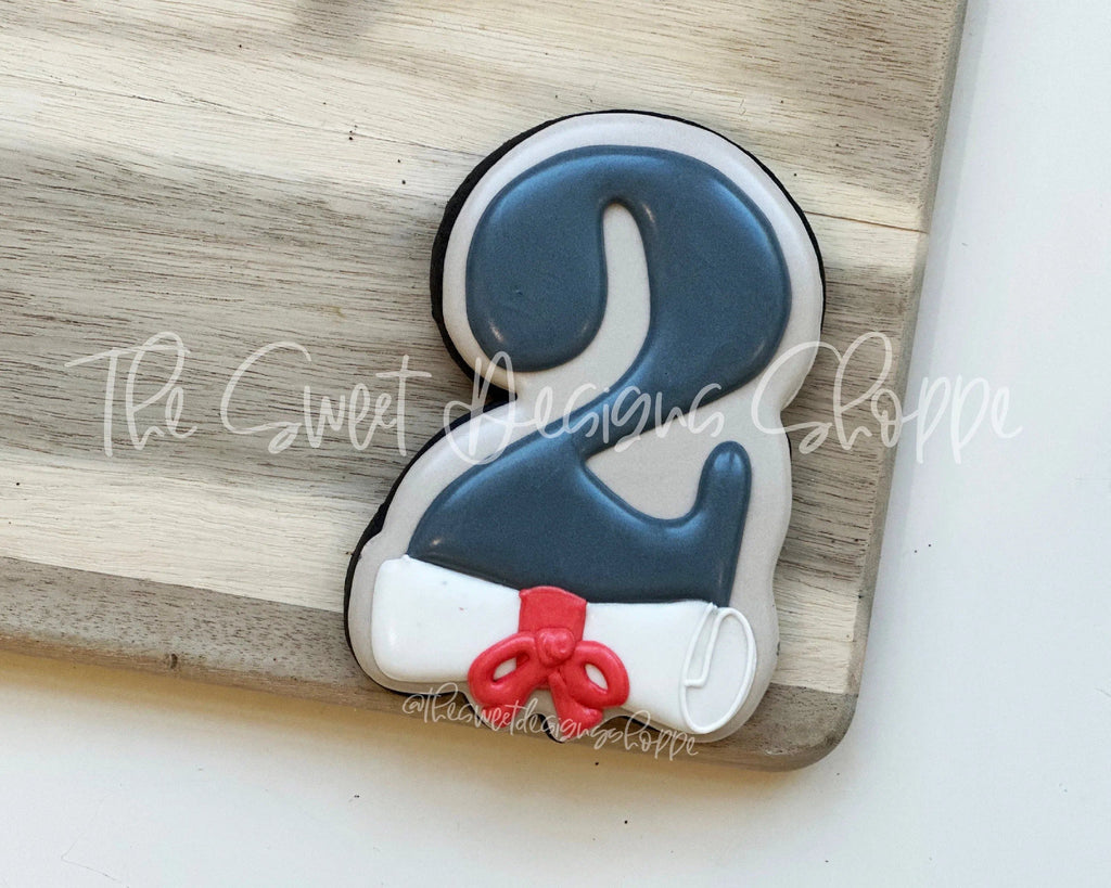 Cookie Cutters - Number 2 with Diploma - Cookie Cutter - The Sweet Designs Shoppe - - ALL, back to school, Cookie Cutter, Font, Fonts, Grad, Graduation, graduations, letters and numbers, number, numbers, NumberSet, Promocode, School, School / Graduation, school supplies, Series020, text