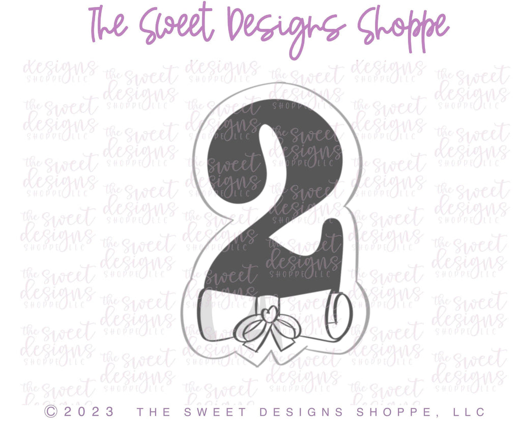 Cookie Cutters - Number 2 with Diploma - Cookie Cutter - The Sweet Designs Shoppe - TSDS - - ALL,back to school,Cookie Cutter,Font,Fonts,Grad,Graduation,graduations,Lettering,letters and numbers,number,numbers,NumberSet,Promocode,School,School / Graduation,school supplies,Series020,text