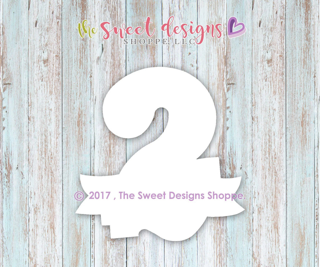 Cookie Cutters - Number 2 with Ribbon - Cookie Cutter - Sweet Designs Shoppe - - ALL, Birthday, Cookie Cutter, Fonts, Lettering, letters and numbers, number, NumberSet, Promocode, Ribbon