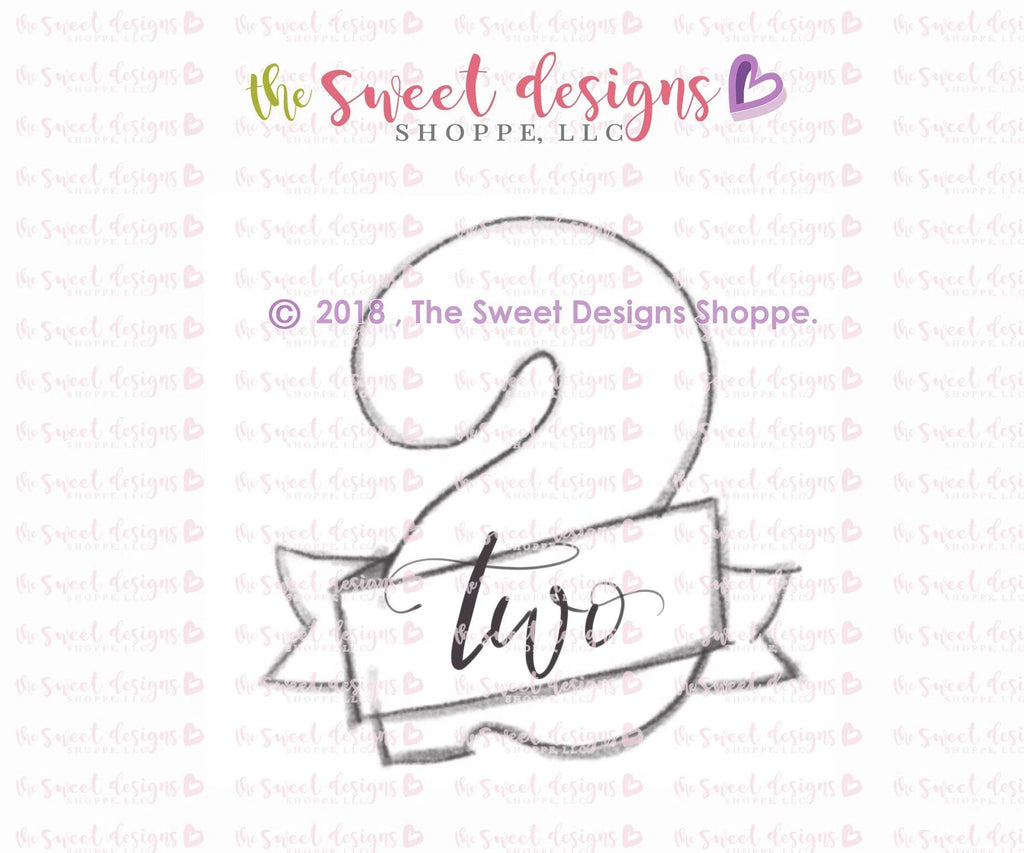 Cookie Cutters - Number 2 with Ribbon - Cookie Cutter - The Sweet Designs Shoppe - TSDS - - #2,ALL,Birthday,Cookie Cutter,Fonts,Lettering,letters and numbers,number,NumberSet,Promocode,Ribbon,STL