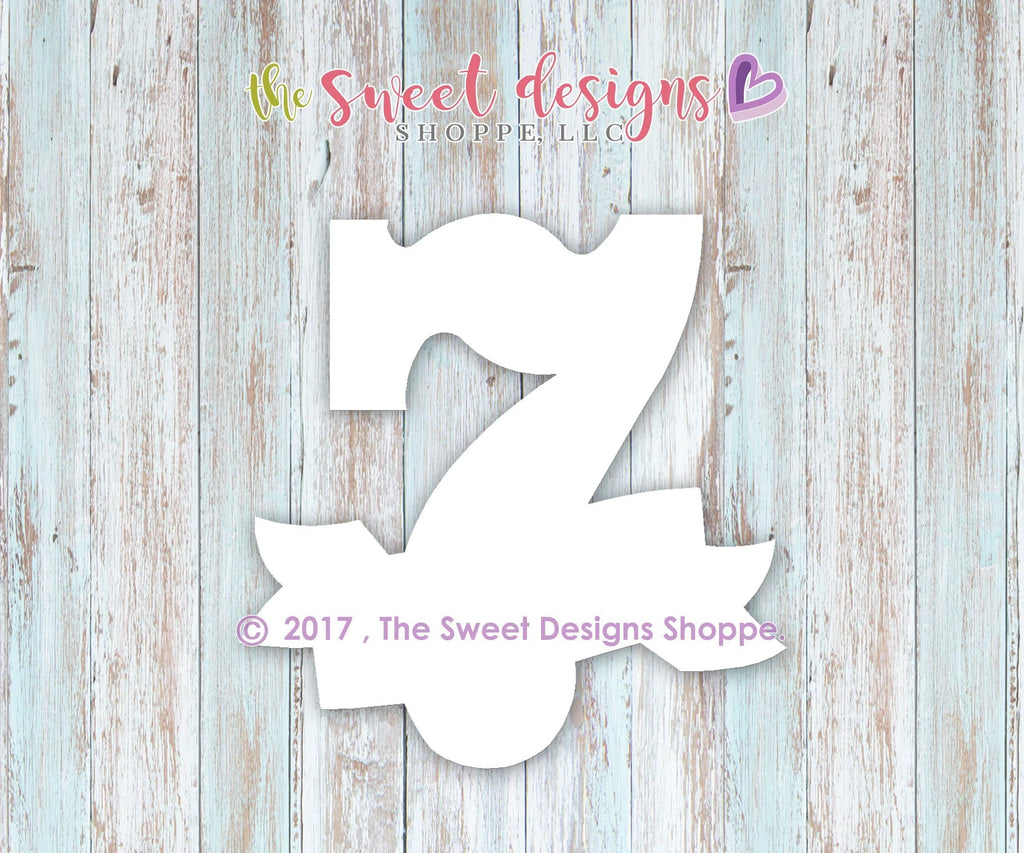 Cookie Cutters - Number 7 with Ribbon - Cutter - Sweet Designs Shoppe - - ALL, Birthday, Cookie Cutter, Fonts, Lettering, letters and numbers, number, NumberSet, Promocode, seven, siete