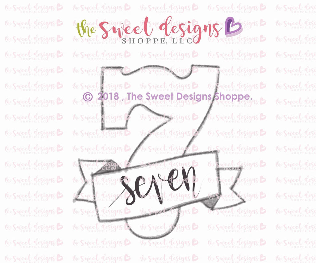 Cookie Cutters - Number 7 with Ribbon - Cookie Cutter - The Sweet Designs Shoppe - TSDS - - #7,ALL,Birthday,Cookie Cutter,Fonts,Lettering,letters and numbers,number,NumberSet,Promocode,seven,siete,STL