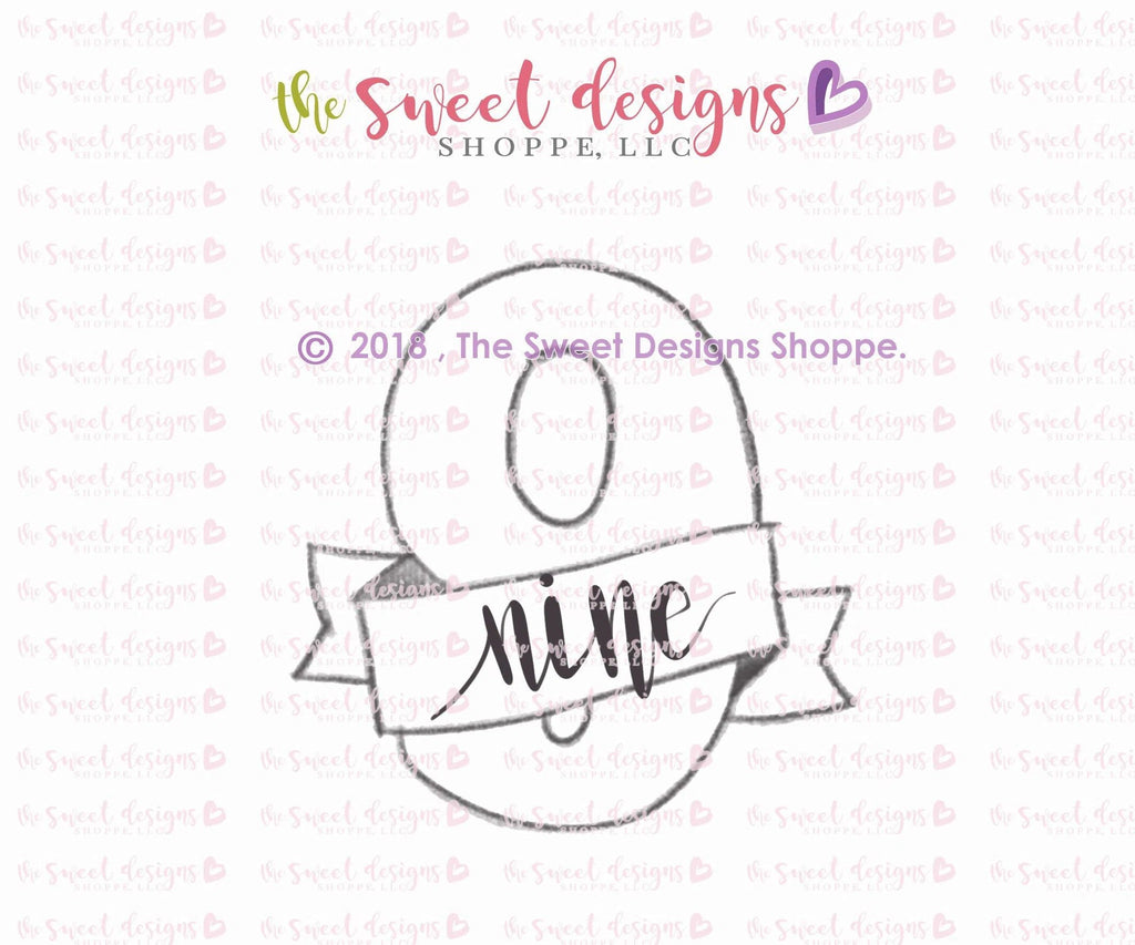 Cookie Cutters - Number 9 with Ribbon - Cookie Cutter - The Sweet Designs Shoppe - TSDS - - #9,Accesories,ALL,Birthday,Cookie Cutter,Fonts,kids,Lettering,letters and numbers,number,NumberSet,Promocode,STL