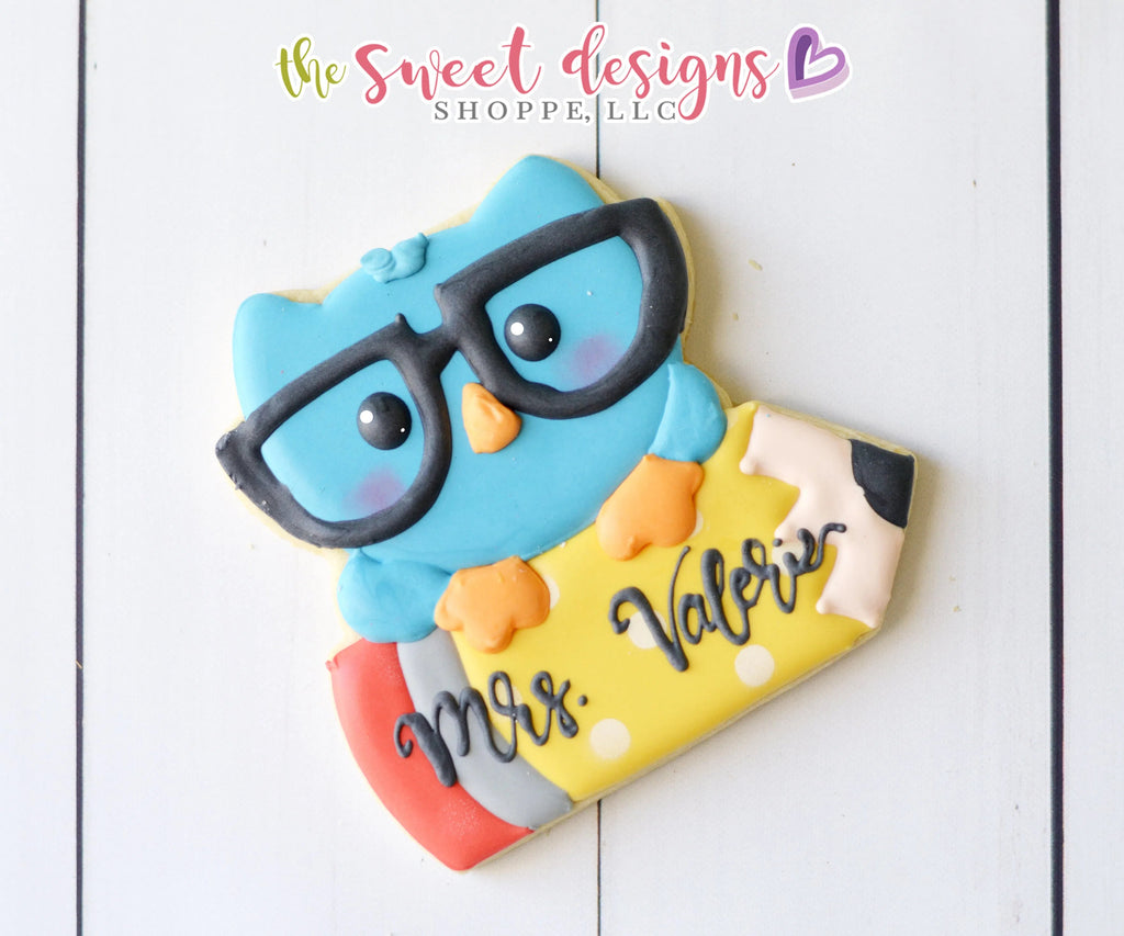 Cookie Cutters - Owl in Pencil v2- Cookie Cutter - Sweet Designs Shoppe - - ALL, back to school, Color, Cookie Cutter, Customize, Grad, graduations, Plaque, Promocode, School, School / Graduation, school supplies