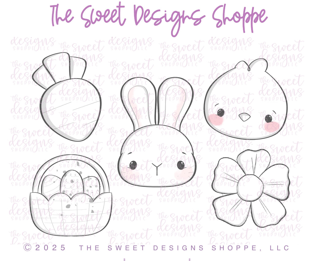Cookie Cutters - Pastel Easter Class Cutters Set - Set of 5 - Cookie Cutters - The Sweet Designs Shoppe - - ALL,Animal,Animals,Cookie Cutter,Easter,Easter / Spring,new,Promocode,regular sets,set,STL