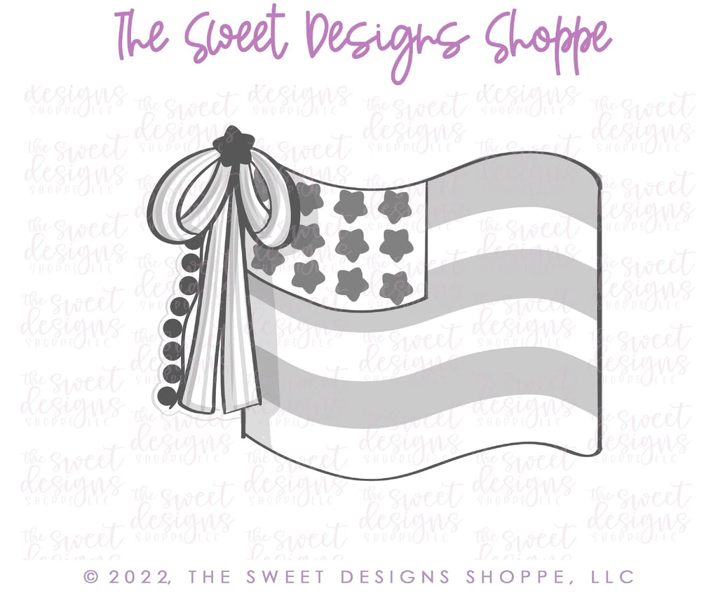 Cookie Cutters - Patriotic Flag with Bow - Cookie Cutter - Sweet Designs Shoppe - - 4th, 4th July, 4th of July, ALL, Banner, Cookie Cutter, fourth of July, Independence, New Year, Patriotic, Promocode, USA