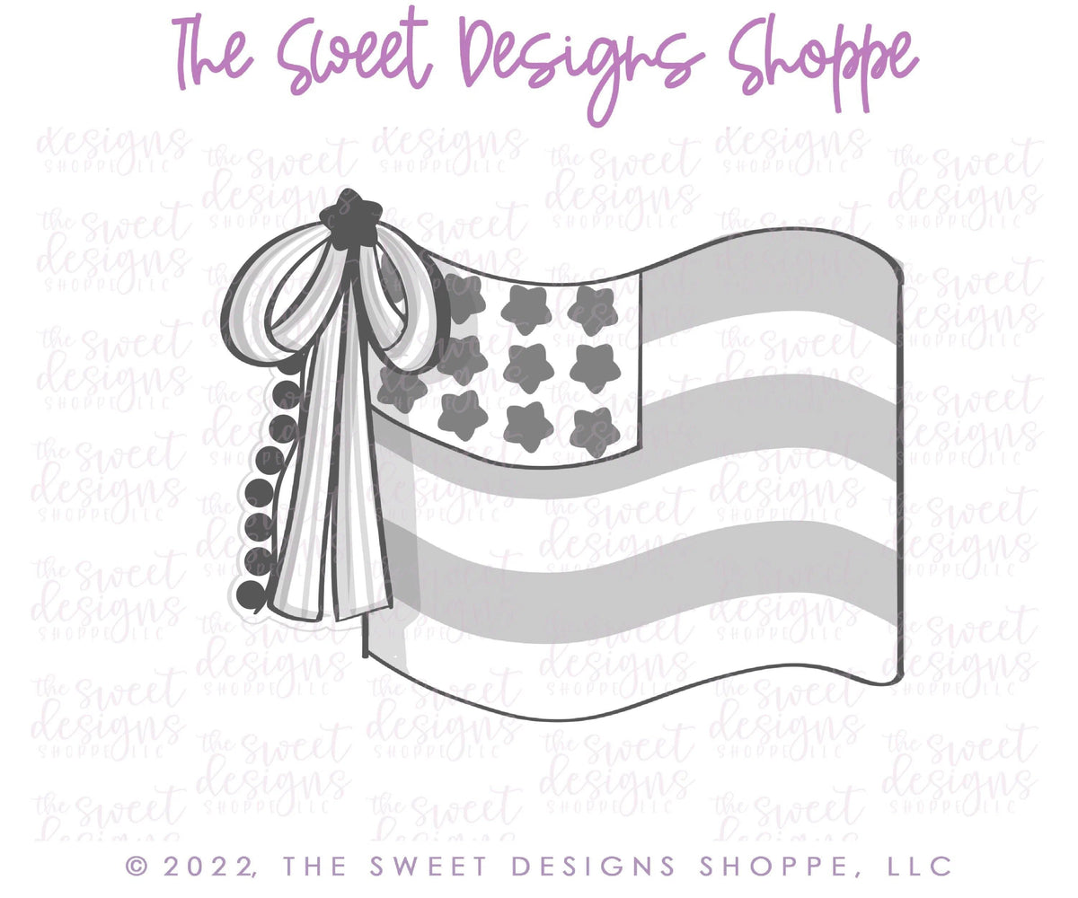 Cookie Cutters - Patriotic Flag with Bow - Cookie Cutter - The Sweet Designs Shoppe - TSDS - - 4th,4th July,4th of July,ALL,Banner,Cookie Cutter,fourth of July,Independence,New Year,Patriotic,Patriotric,Promocode,STL,USA