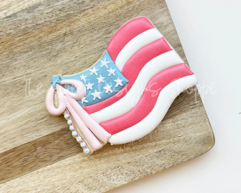 Cookie Cutters - Patriotic Flag with Bow - Cookie Cutter - The Sweet Designs Shoppe - TSDS - - 4th,4th July,4th of July,ALL,Banner,Cookie Cutter,fourth of July,Independence,New Year,Patriotic,Promocode,STL,USA