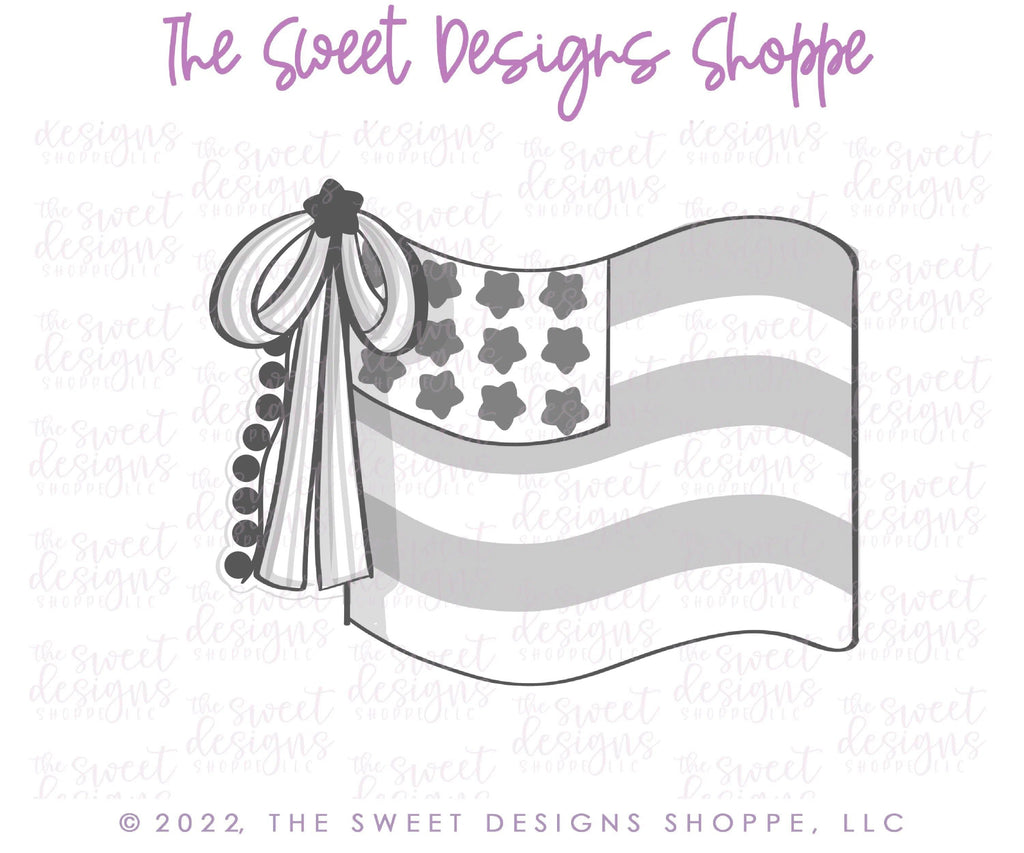 Cookie Cutters - Patriotic Flag with Bow - Cookie Cutter - The Sweet Designs Shoppe - - 4th, 4th July, 4th of July, ALL, Banner, Cookie Cutter, fourth of July, Independence, New Year, Patriotic, Promocode, USA