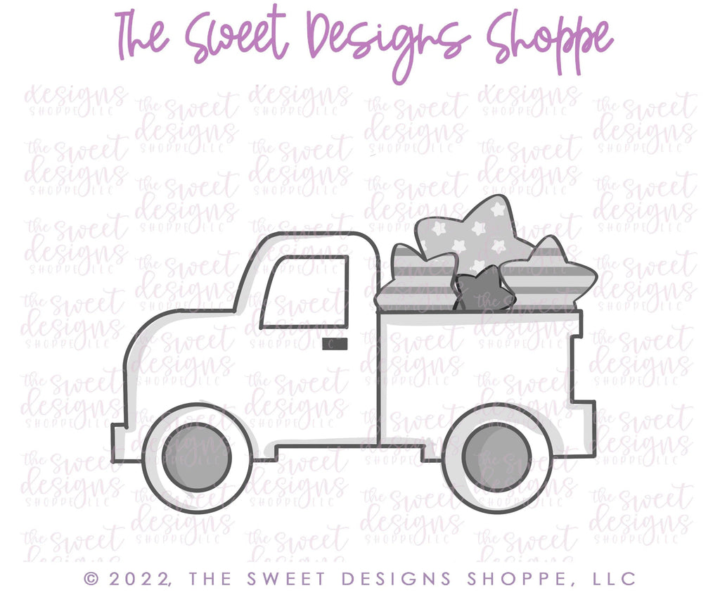 Cookie Cutters - Patriotic Truck - Cookie Cutter - The Sweet Designs Shoppe - TSDS - - 4th,4th July,4th of July,ALL,baby toys,Cookie Cutter,firefighter,kids,Kids / Fantasy,Patriotic,Promocode,toys,transportation,USA