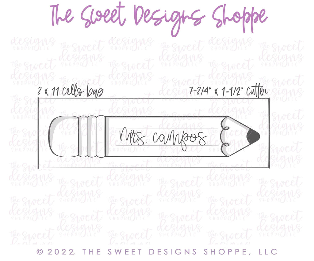 Cookie Cutters - Pencil Plaque 7.75" x 1.5" - Cookie Cutter - The Sweet Designs Shoppe - OverSize (7-3/4" Wide x 1-1/2" Tall) - ALL, back to school, Cookie Cutter, Plaque, Plaques, PLAQUES HANDLETTERING, Promocode, School, School / Graduation, school supplies, Teacher, Teacher Appreciation