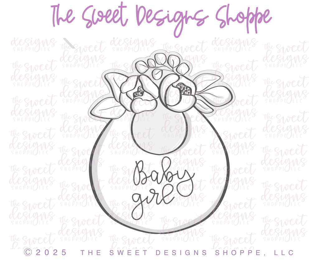 Cookie Cutters - Peony Baby Bib - Cookie Cutter - The Sweet Designs Shoppe - TSDS - - ALL,Baby,Baby / Kids,Baby Bib,Baby Bottle,Baby Boy,baby girl,baby shower,bib,Cookie Cutter,Promocode,STL