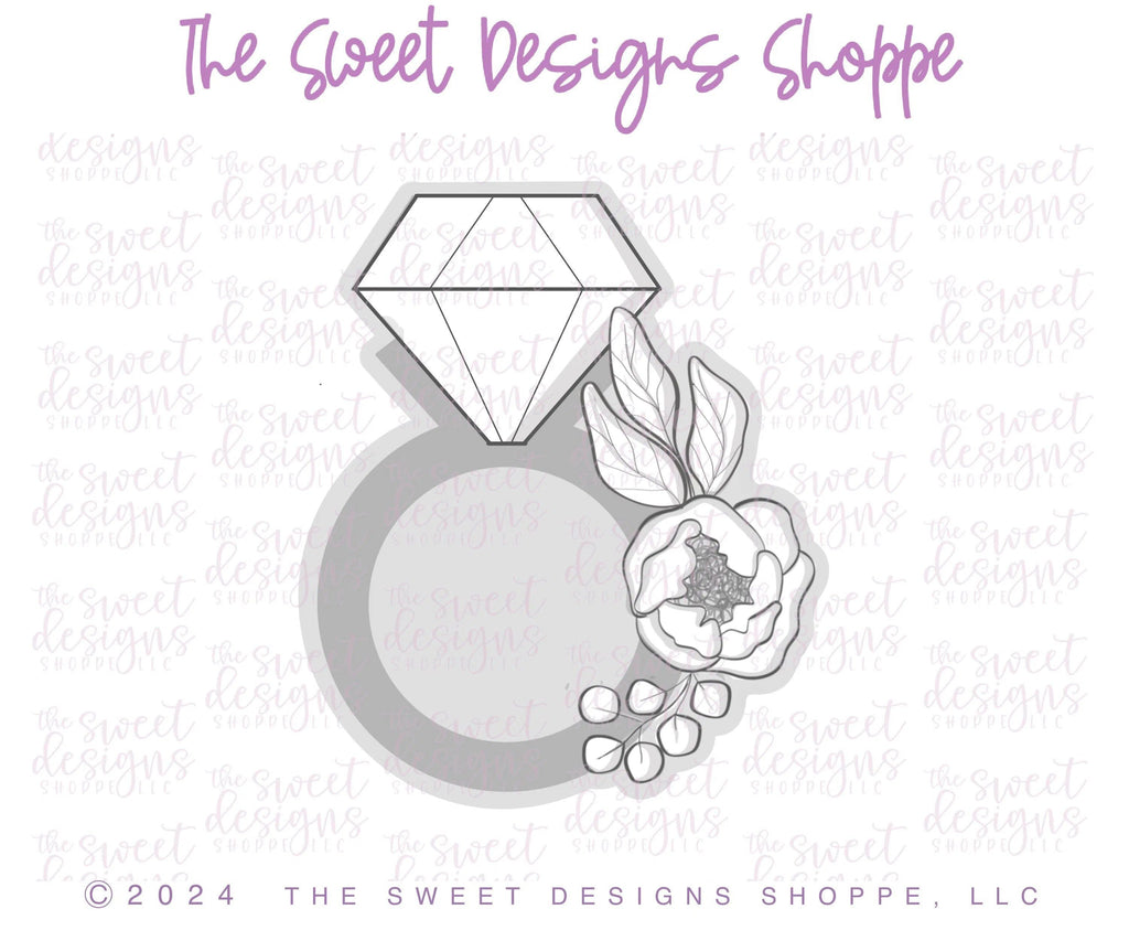 Cookie Cutters - Peony Engagement Ring - Cookie Cutter - The Sweet Designs Shoppe - TSDS - - Accesories,Accessories,accessory,ALL,Bachelorette,Bride,Clothing / Accessories,Cookie Cutter,Flower,Flowers,jewellery,jewelry,Leaves and Flowers,Married,Promocode,STL,Wedding