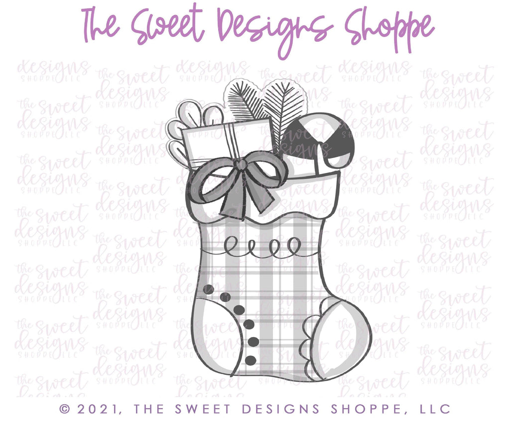 Cookie Cutters - Plaid Stocking with Gift - Cookie Cutter - The Sweet Designs Shoppe - - ALL, Christmas, Christmas / Winter, Christmas Cookies, Cookie Cutter, home, Promocode