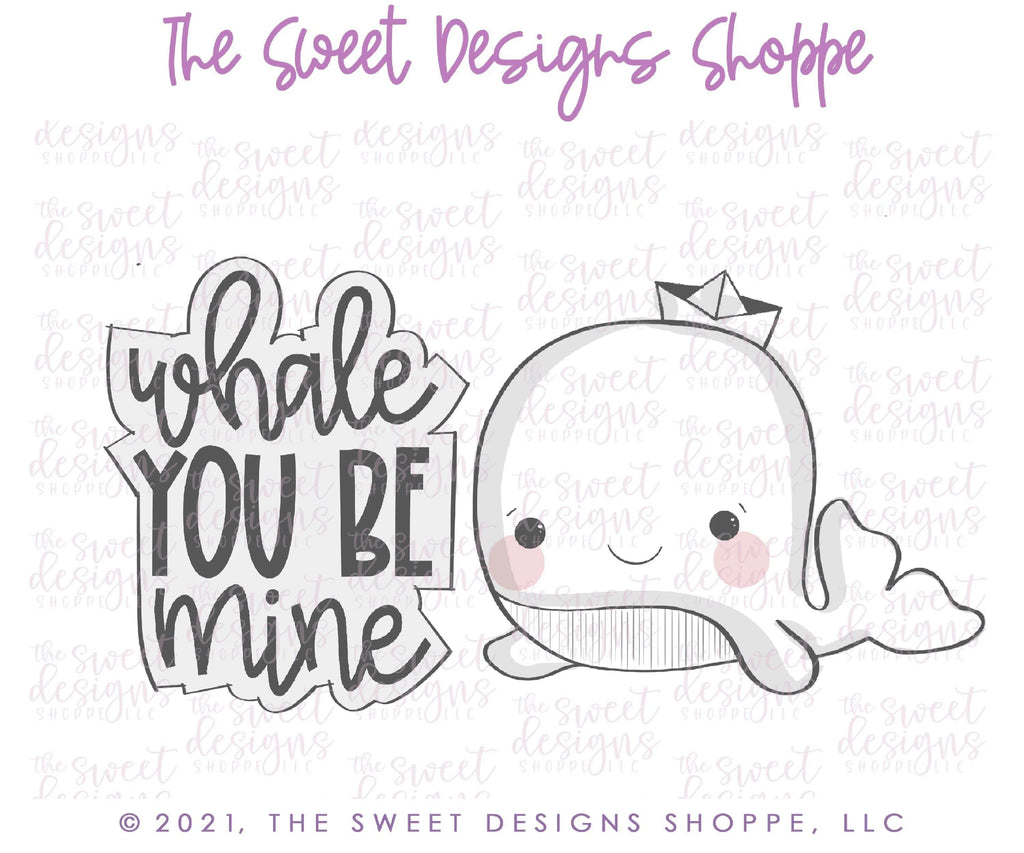 Cookie Cutters - Plaque and Whale Set - Whale you be mine - 2 Piece Set Cookie Cutters - The Sweet Designs Shoppe - TSDS - - ALL,Animal,Animals,Animals and Insects,Cookie Cutter,Mini Set,Mini Sets,Promocode,regular sets,set,sets,Summer,under the sea,valentine,valentines