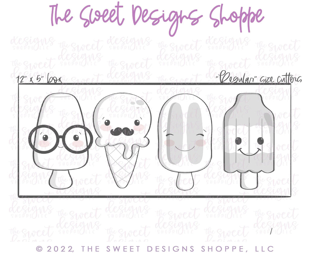 Cookie Cutters - Popsicles and Ice Cream Set - Set of 4 - Cookie Cutters - The Sweet Designs Shoppe - TSDS - - ALL,Cookie Cutter,dad,Father,father's day,grandfather,Mini Sets,Misc,Miscelaneous,Miscellaneous,Promocode,regular sets,set,STL,Summer,Sweet,Sweets