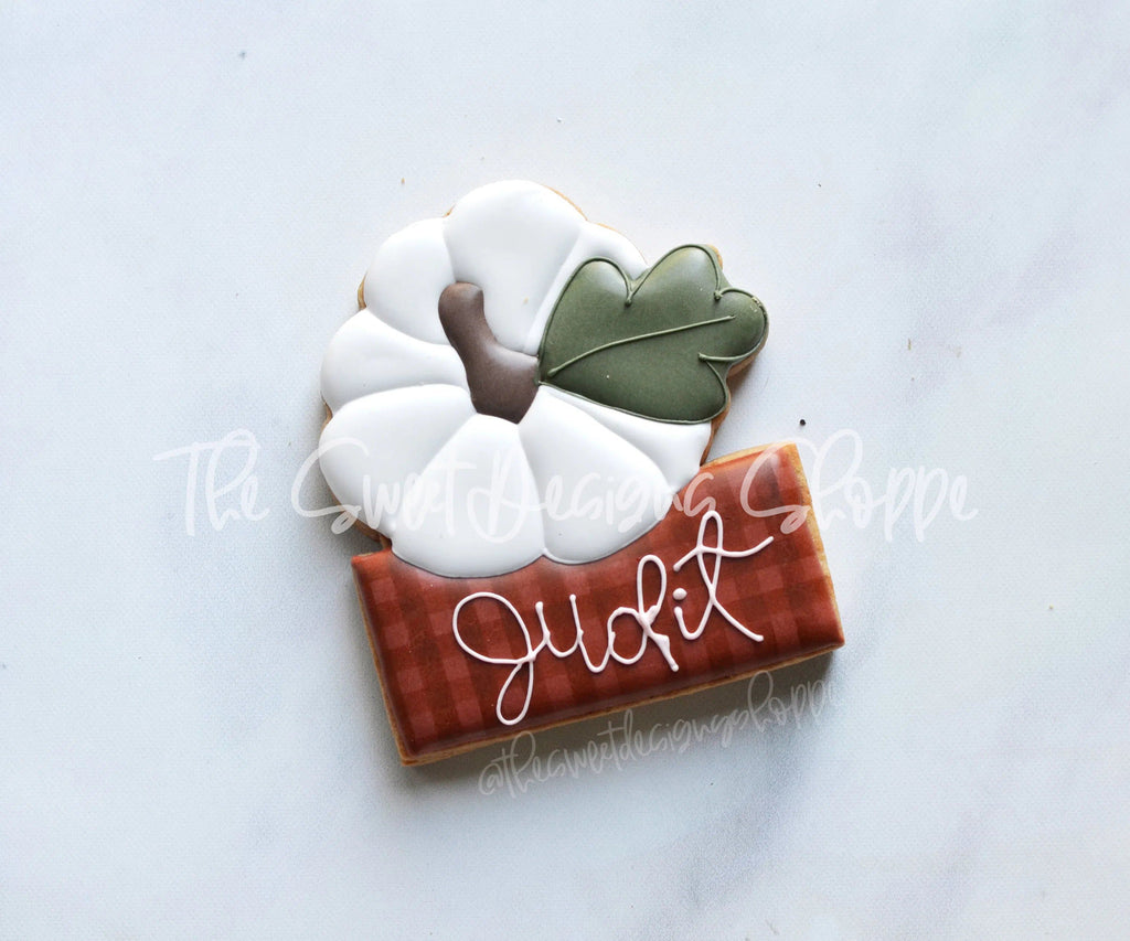 Cookie Cutters - Pumpkin Plaque Place Card - Cookie Cutter - The Sweet Designs Shoppe - - ALL, Cookie Cutter, Fall, Fall / Thanksgiving, fruits, Fruits and Vegetables, Plaque, Plaques, PLAQUES HANDLETTERING, Promocode