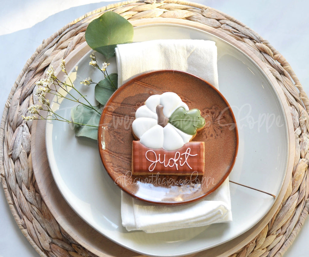 Cookie Cutters - Pumpkin Plaque Place Card - Cookie Cutter - The Sweet Designs Shoppe - TSDS - - ALL,Cookie Cutter,Fall,Fall / Thanksgiving,fruits,Fruits and Vegetables,Plaque,Plaques,PLAQUES HANDLETTERING,Promocode