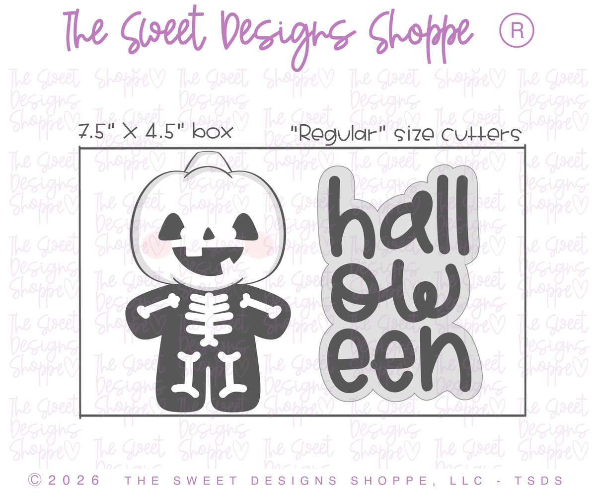 Cookie Cutters - Pumpkin Skeleton & Halloween Plaque Set - Set of 2 - Cookie Cutters - The Sweet Designs Shoppe - TSDS - - ALL,Cookie Cutter,halloween,Halloween set,Halloween Sets,Plaque,Plaques,PLAQUES HANDLETTERING,Promocode,regular sets,set,STL