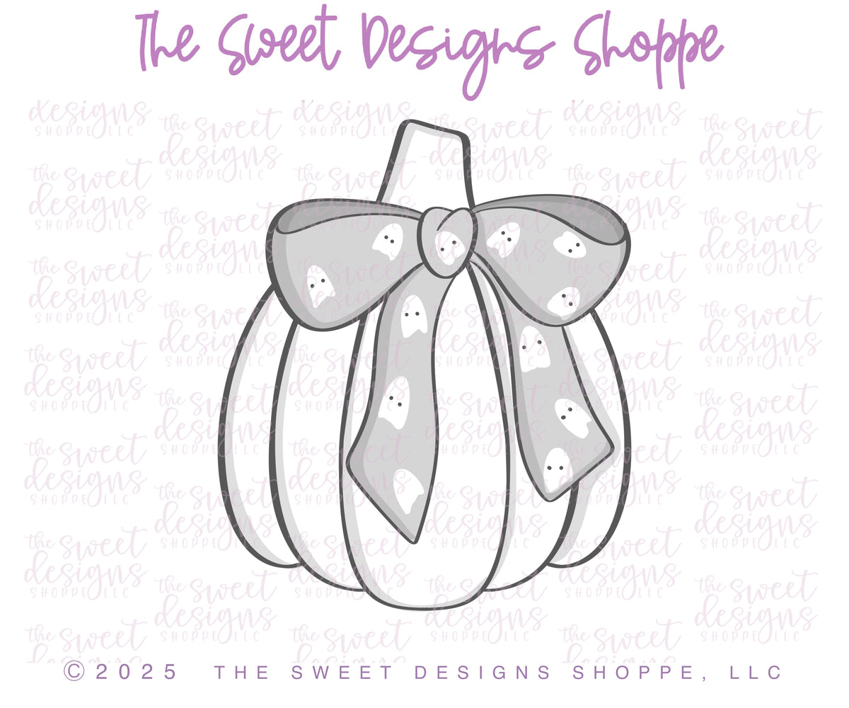 Cookie Cutters - Pumpkin with Bow - Cookie Cutter - The Sweet Designs Shoppe - TSDS - - ALL,basic pumpkin,Cookie Cutter,Coquette,Fall,Fall / Thanksgiving,Fall Halloween,Fall Vibes,five rib basic pumpkin,halloween,Halloween / Fall / Thanksgiving,happy halloween,Promocode,pumpkin with bow,STL