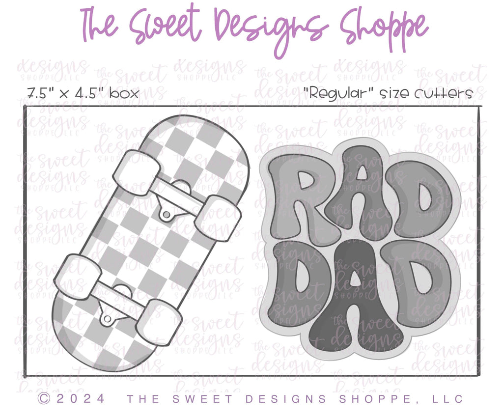 Cookie Cutters - Rad Dad & Skateboard Cookie Cutter Set - Set of 2 - Cookie Cutters - Sweet Designs Shoppe - - ALL, Cookie Cutter, dad, Father, Fathers Day, grandfather, Mini Sets, new, Plaque, Plaques, PLAQUES HANDLETTERING, Promocode, regular sets, set, sport, sports, transportation