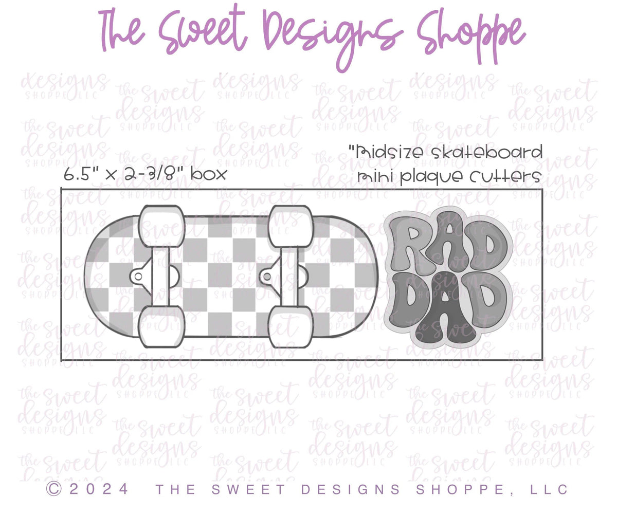 Cookie Cutters - Rad Dad & Skateboard Cookie Cutter Set - Set of 2 - Cookie Cutters - The Sweet Designs Shoppe - TSDS - - ALL,Cookie Cutter,dad,Father,Fathers Day,grandfather,Mini Sets,Plaque,Plaques,PLAQUES HANDLETTERING,Promocode,regular sets,set,sport,sports,STL,transportation