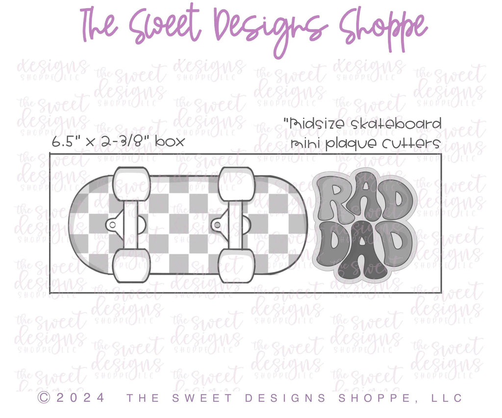Cookie Cutters - Rad Dad & Skateboard Cookie Cutter Set - Set of 2 - Cookie Cutters - The Sweet Designs Shoppe - TSDS - - ALL,Cookie Cutter,dad,Father,Fathers Day,grandfather,Mini Sets,Plaque,Plaques,PLAQUES HANDLETTERING,Promocode,regular sets,set,sport,sports,STL,transportation