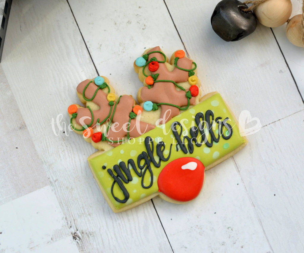 Cookie Cutters - Reindeer Plaque with Lights - Cookie Cutter - The Sweet Designs Shoppe - - ALL, Animal, Christmas, Christmas / Winter, Cookie Cutter, Ginger boy, Ginger bread, Ginger girl, gingerbread, Personalized, Plaque, Promocode