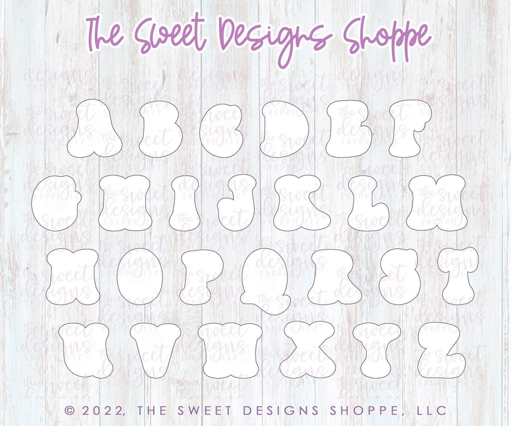 Cookie Cutters - Retro Alphabet (Mid Size) - Set of 26 Cookie Cutters or Individual Cookie Cutters - Sweet Designs Shoppe - - ABC, ALL, alphabet, back to school, Cookie Cutter, Grad, graduations, groovy, letter, Lettering, Letters, letters and numbers, Mini Sets, Promocode, School, School / Graduation, school supplies, set, text