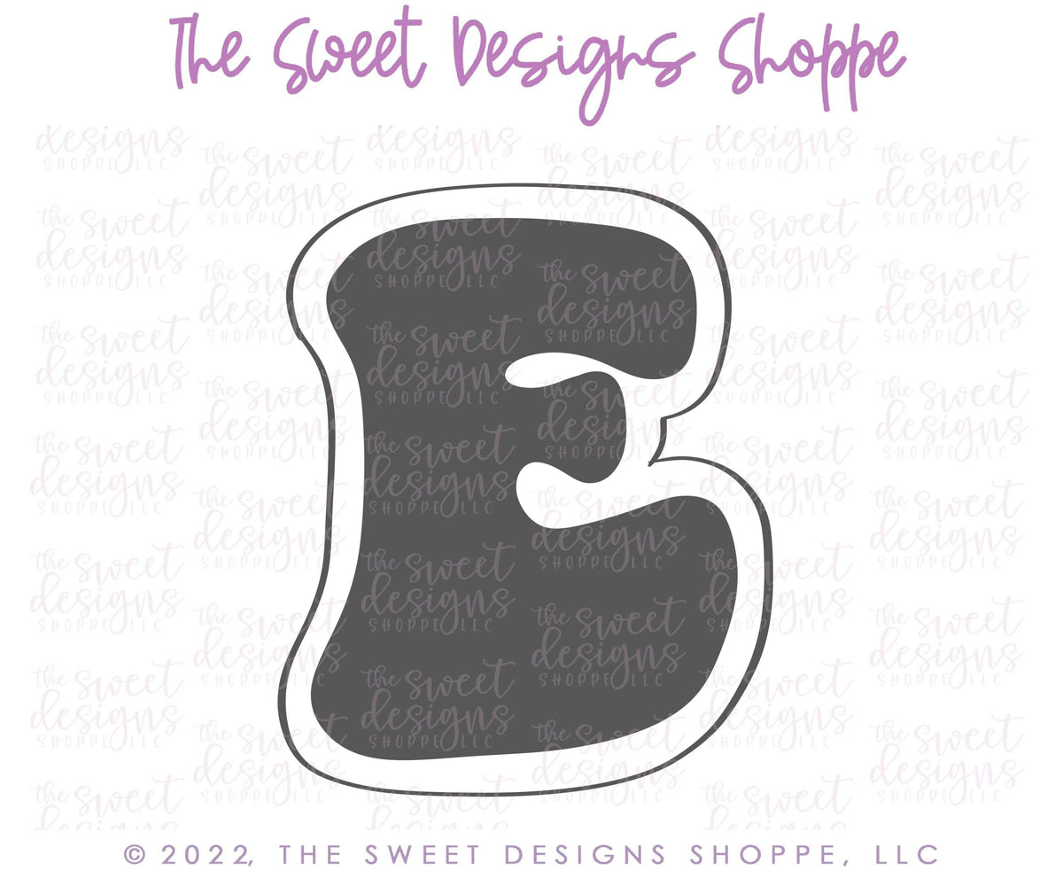 Cookie Cutters - Retro Alphabet (Mini Size) - Set of 26 Cookie Cutters or Individual Cookie Cutters - The Sweet Designs Shoppe - TSDS - Letter E Only - Mini Size (2" High x 1-5/8" Wide) - ABC,ALL,alphabet,back to school,Cookie Cutter,Grad,graduations,groovy,letter,Lettering,Letters,letters and numbers,Mini Sets,Promocode,School,School / Graduation,school supplies,set,STL,text