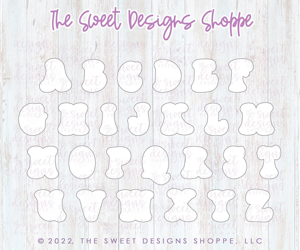Cookie Cutters - Retro Alphabet (Regular Size) - Set of 26 Cookie Cutters or Individual Cookie Cutters - Sweet Designs Shoppe - - ABC, ALL, alphabet, back to school, Cookie Cutter, Grad, graduations, groovy, letter, Lettering, Letters, letters and numbers, Mini Sets, Promocode, School, School / Graduation, school supplies, set, text