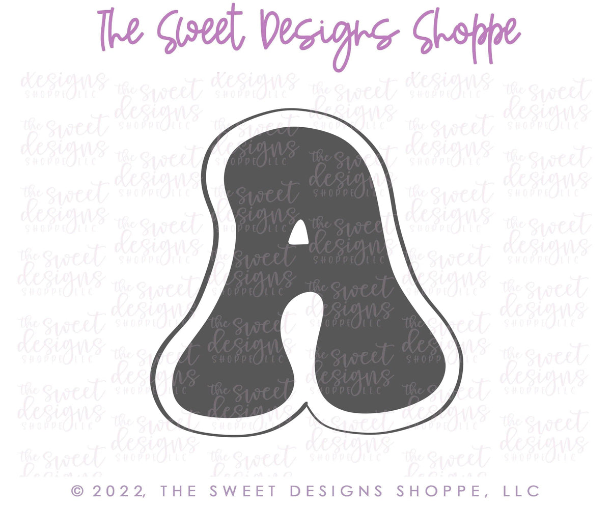 Cookie Cutters - Retro Alphabet (Regular Size) - Set of 26 Cookie Cutters or Individual Cookie Cutters - The Sweet Designs Shoppe - TSDS - Letter A Only - Regular Size (3-3/4" High x 3-1/2" Wide) - ABC,ALL,alphabet,back to school,Cookie Cutter,Grad,graduations,groovy,letter,Lettering,Letters,letters and numbers,Mini Sets,Promocode,School,School / Graduation,school supplies,set,STL,text