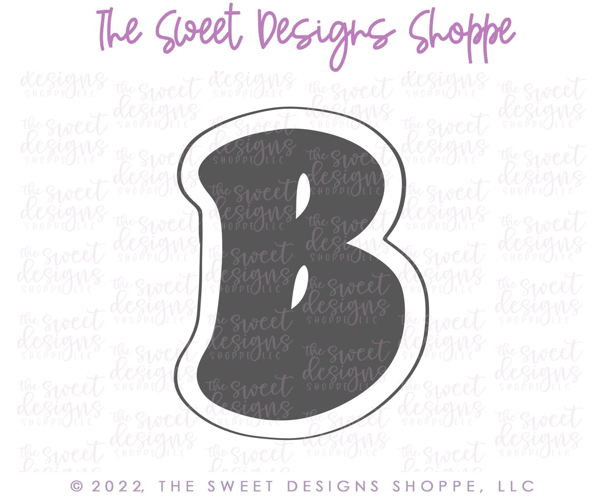 Cookie Cutters - Retro Alphabet (Regular Size) - Set of 26 Cookie Cutters or Individual Cookie Cutters - The Sweet Designs Shoppe - TSDS - Letter B Only - Regular Size (3-3/4" High x 2-7/8" Wide) - ABC,ALL,alphabet,back to school,Cookie Cutter,Grad,graduations,groovy,letter,Lettering,Letters,letters and numbers,Mini Sets,Promocode,School,School / Graduation,school supplies,set,STL,text
