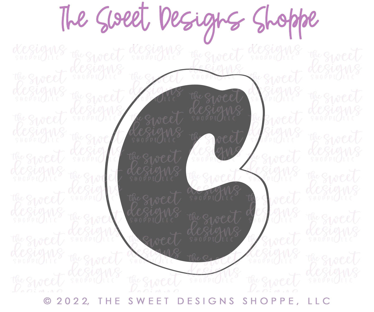 Cookie Cutters - Retro Alphabet (Regular Size) - Set of 26 Cookie Cutters or Individual Cookie Cutters - The Sweet Designs Shoppe - TSDS - Letter C Only - Regular Size (3-3/4" High x 3" Wide) - ABC,ALL,alphabet,back to school,Cookie Cutter,Grad,graduations,groovy,letter,Lettering,Letters,letters and numbers,Mini Sets,Promocode,School,School / Graduation,school supplies,set,STL,text