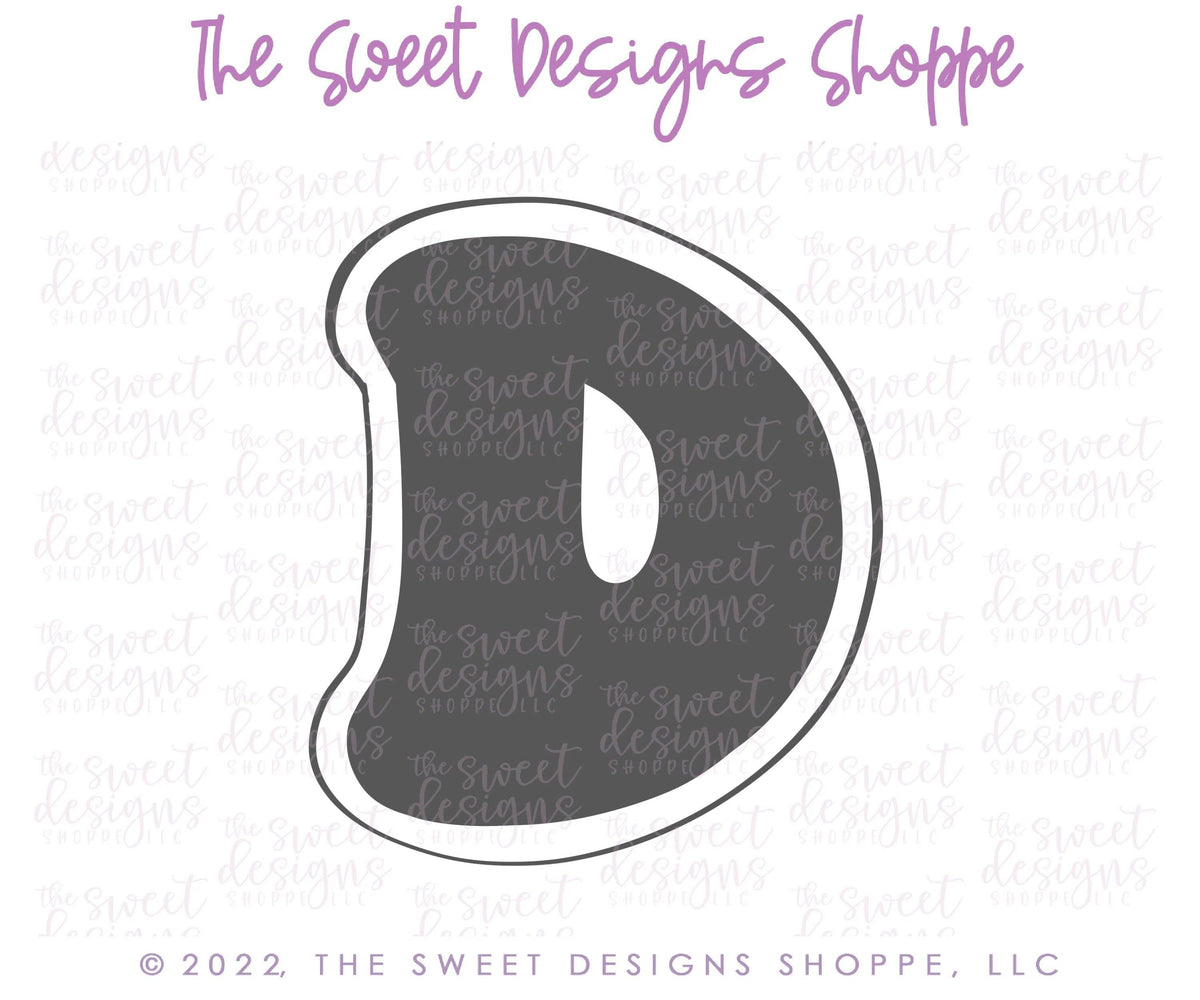 Cookie Cutters - Retro Alphabet (Regular Size) - Set of 26 Cookie Cutters or Individual Cookie Cutters - The Sweet Designs Shoppe - TSDS - Letter D Only - Regular Size (3-3/4" High x 3-1/4" Wide) - ABC,ALL,alphabet,back to school,Cookie Cutter,Grad,graduations,groovy,letter,Lettering,Letters,letters and numbers,Mini Sets,Promocode,School,School / Graduation,school supplies,set,STL,text