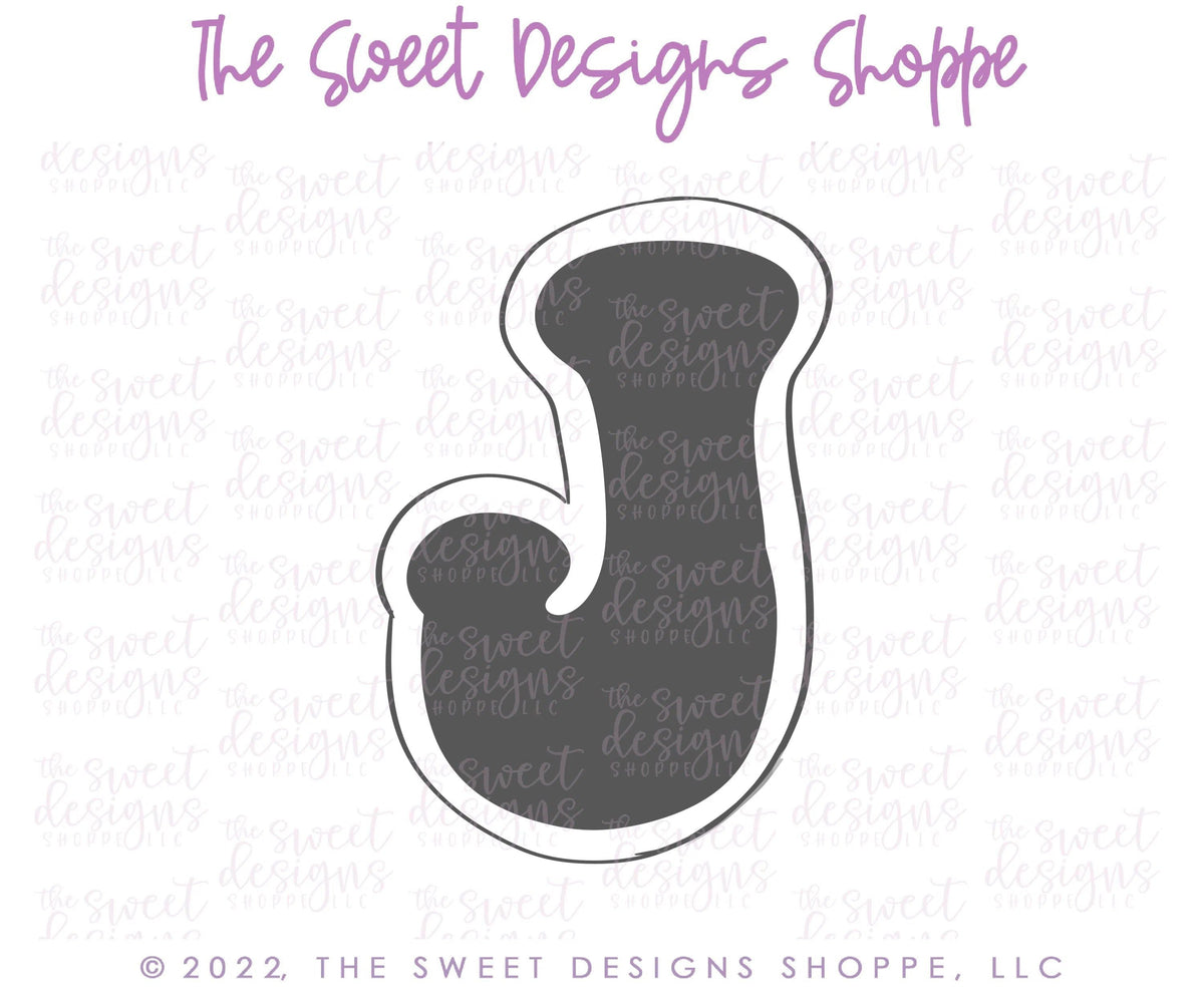 Cookie Cutters - Retro Alphabet (Regular Size) - Set of 26 Cookie Cutters or Individual Cookie Cutters - The Sweet Designs Shoppe - TSDS - Letter J Only - Regular Size (3-3/4" High x 2-1/2" Wide) - ABC,ALL,alphabet,back to school,Cookie Cutter,Grad,graduations,groovy,letter,Lettering,Letters,letters and numbers,Mini Sets,Promocode,School,School / Graduation,school supplies,set,STL,text