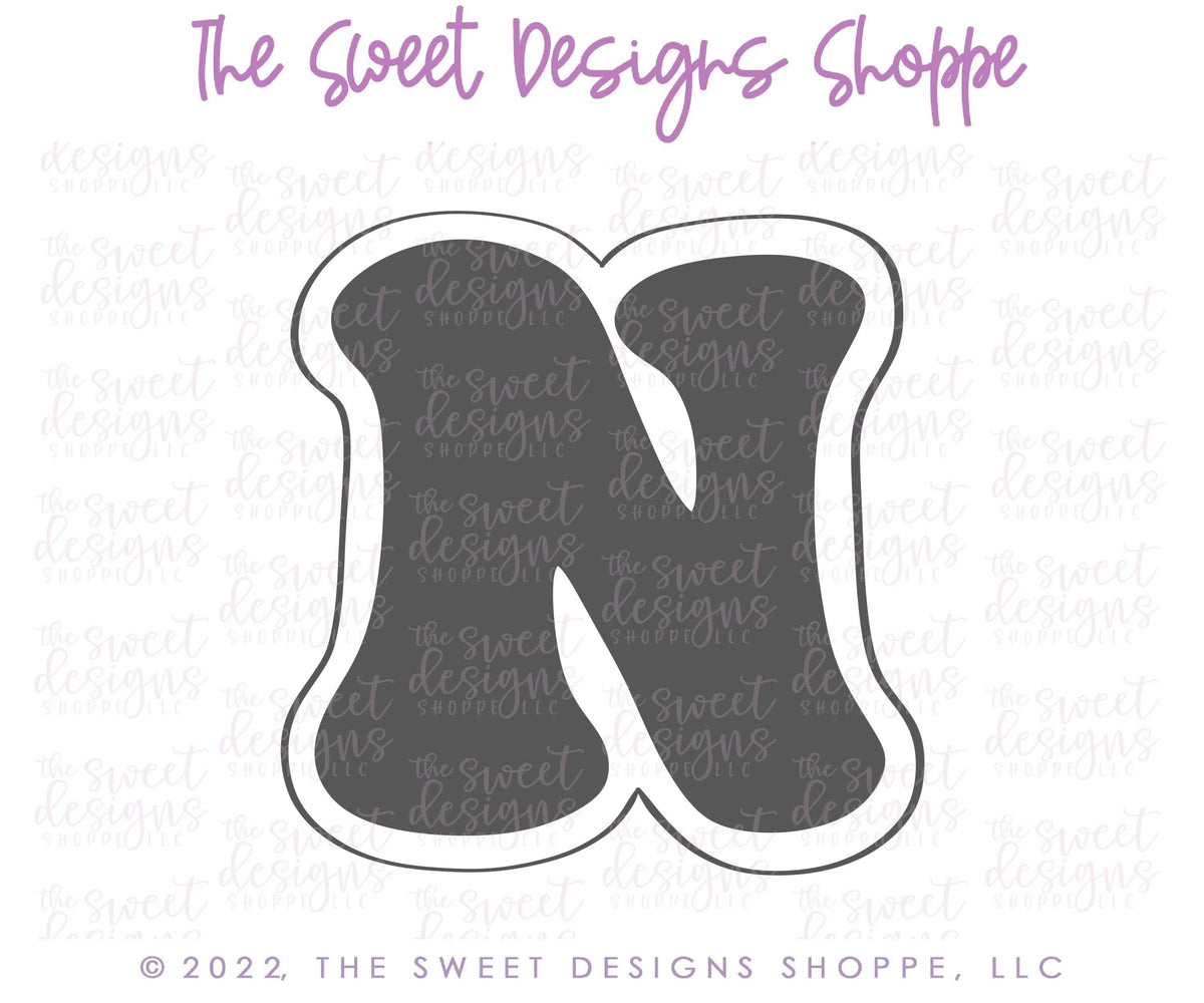 Cookie Cutters - Retro Alphabet (Regular Size) - Set of 26 Cookie Cutters or Individual Cookie Cutters - The Sweet Designs Shoppe - TSDS - Letter N Only - Regular Size (3-3/4" High x 3-5/8" Wide) - ABC,ALL,alphabet,back to school,Cookie Cutter,Grad,graduations,groovy,letter,Lettering,Letters,letters and numbers,Mini Sets,Promocode,School,School / Graduation,school supplies,set,STL,text