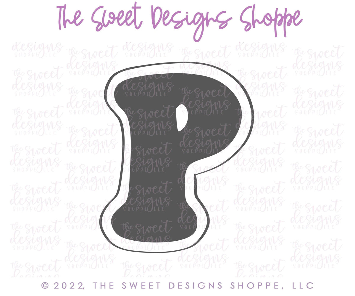 Cookie Cutters - Retro Alphabet (Regular Size) - Set of 26 Cookie Cutters or Individual Cookie Cutters - The Sweet Designs Shoppe - TSDS - Letter P Only - Regular Size (3-3/4" High x 3" Wide) - ABC,ALL,alphabet,back to school,Cookie Cutter,Grad,graduations,groovy,letter,Lettering,Letters,letters and numbers,Mini Sets,Promocode,School,School / Graduation,school supplies,set,STL,text
