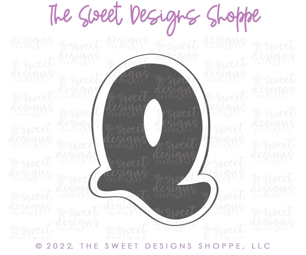 Cookie Cutters - Retro Alphabet (Regular Size) - Set of 26 Cookie Cutters or Individual Cookie Cutters - The Sweet Designs Shoppe - TSDS - Letter Q Only - Regular Size (4-1/4" High x 3-1/8" Wide) - ABC,ALL,alphabet,back to school,Cookie Cutter,Grad,graduations,groovy,letter,Lettering,Letters,letters and numbers,Mini Sets,Promocode,School,School / Graduation,school supplies,set,STL,text