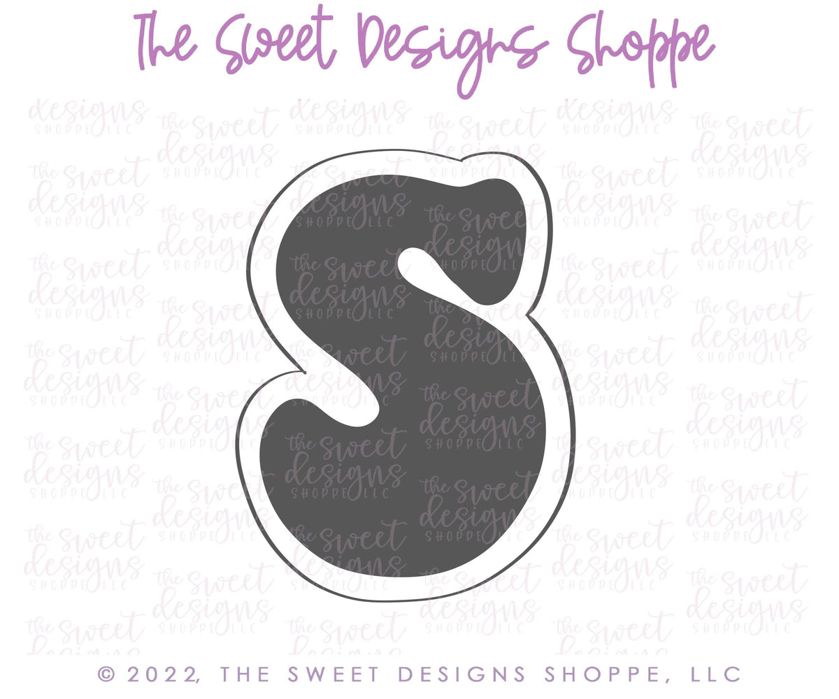 Cookie Cutters - Retro Alphabet (Regular Size) - Set of 26 Cookie Cutters or Individual Cookie Cutters - The Sweet Designs Shoppe - TSDS - Letter S Only - Regular Size (3-3/4" High x 2-3/4" Wide) - ABC,ALL,alphabet,back to school,Cookie Cutter,Grad,graduations,groovy,letter,Lettering,Letters,letters and numbers,Mini Sets,Promocode,School,School / Graduation,school supplies,set,STL,text