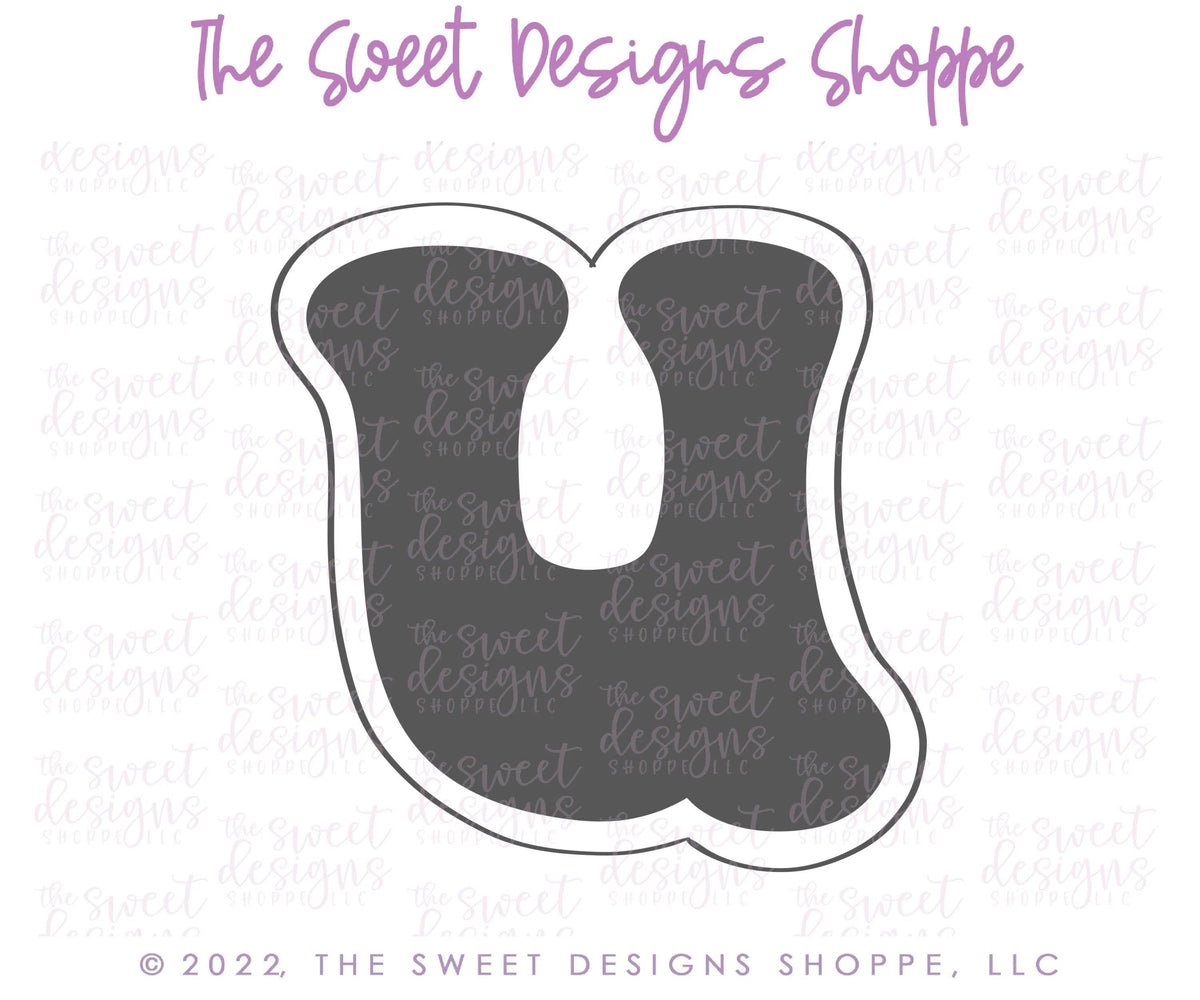 Cookie Cutters - Retro Alphabet (Regular Size) - Set of 26 Cookie Cutters or Individual Cookie Cutters - The Sweet Designs Shoppe - TSDS - Letter U Only - Regular Size (3-3/4" High x 3-5/8" Wide) - ABC,ALL,alphabet,back to school,Cookie Cutter,Grad,graduations,groovy,letter,Lettering,Letters,letters and numbers,Mini Sets,Promocode,School,School / Graduation,school supplies,set,STL,text