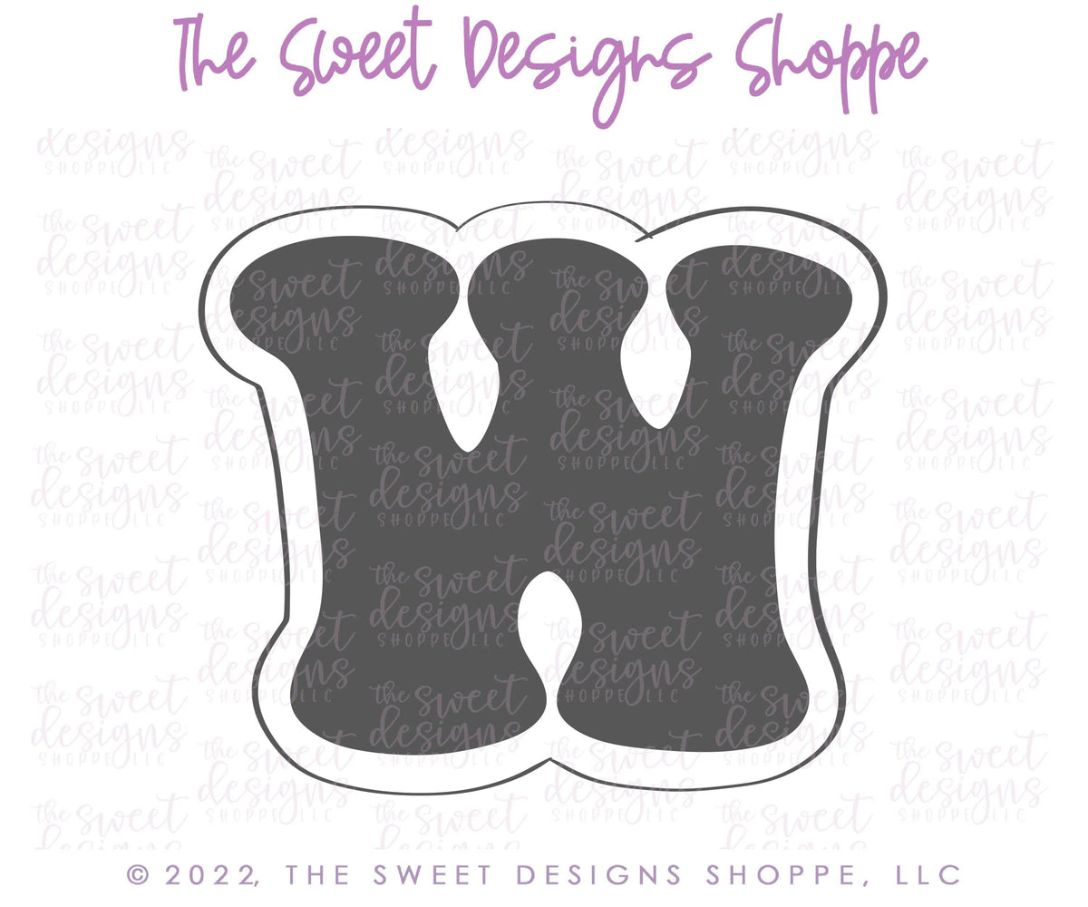Cookie Cutters - Retro Alphabet (Regular Size) - Set of 26 Cookie Cutters or Individual Cookie Cutters - The Sweet Designs Shoppe - TSDS - Letter W Only - Regular Size (3-3/4" High x 4-3/8" Wide) - ABC,ALL,alphabet,back to school,Cookie Cutter,Grad,graduations,groovy,letter,Lettering,Letters,letters and numbers,Mini Sets,Promocode,School,School / Graduation,school supplies,set,STL,text
