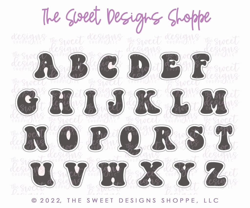 Cookie Cutters - Retro Alphabet (Regular Size) - Set of 26 Cookie Cutters or Individual Cookie Cutters - The Sweet Designs Shoppe - TSDS - - ABC,ALL,alphabet,back to school,Cookie Cutter,Grad,graduations,groovy,letter,Lettering,Letters,letters and numbers,Mini Sets,Promocode,School,School / Graduation,school supplies,set,STL,text