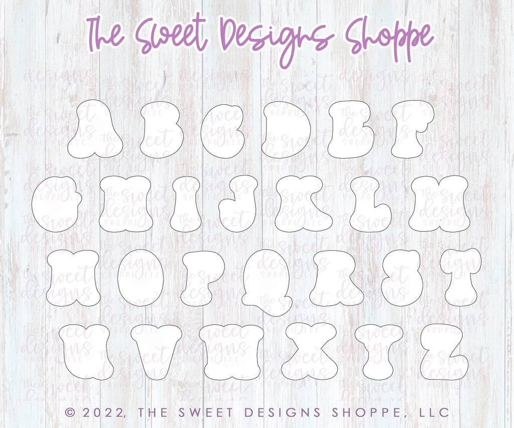 Cookie Cutters - Retro Alphabet (Small Size) - Set of 26 Cookie Cutters or Individual Cookie Cutters - Sweet Designs Shoppe - - ABC, ALL, alphabet, back to school, Cookie Cutter, Grad, graduations, groovy, letter, Lettering, Letters, letters and numbers, Mini Sets, Promocode, School, School / Graduation, school supplies, set, text