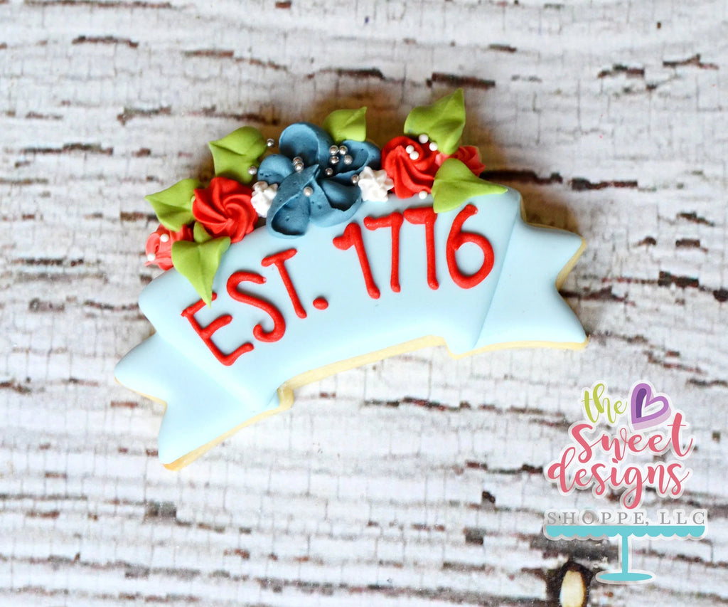 Cookie Cutters - Ribbon with Flowers v2- Cookie Cutter - Sweet Designs Shoppe - - 4th, 4th July, 4th of July, ALL, Bachelorette, Banner, Cookie Cutter, fourth of July, Independence, Patriotic, Plaque, Promocode, Wedding