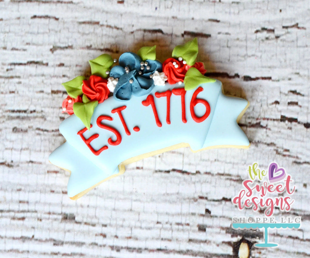 Cookie Cutters - Ribbon with Flowers v2- Cookie Cutter - The Sweet Designs Shoppe - - 4th, 4th July, 4th of July, ALL, Bachelorette, Banner, Cookie Cutter, fourth of July, Independence, Patriotic, Plaque, Promocode, USA, Wedding