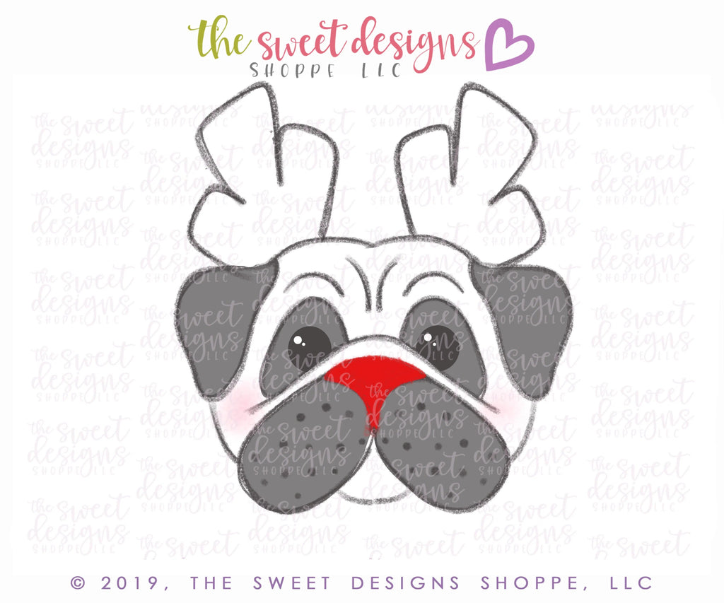 Cookie Cutters - Rudolph Pug - Cookie Cutter - Sweet Designs Shoppe - - ALL, Animal, Christmas, Christmas / Winter, Cookie Cutter, dog, Promocode, Raindeer, Reindeer, Rudolph, Winter