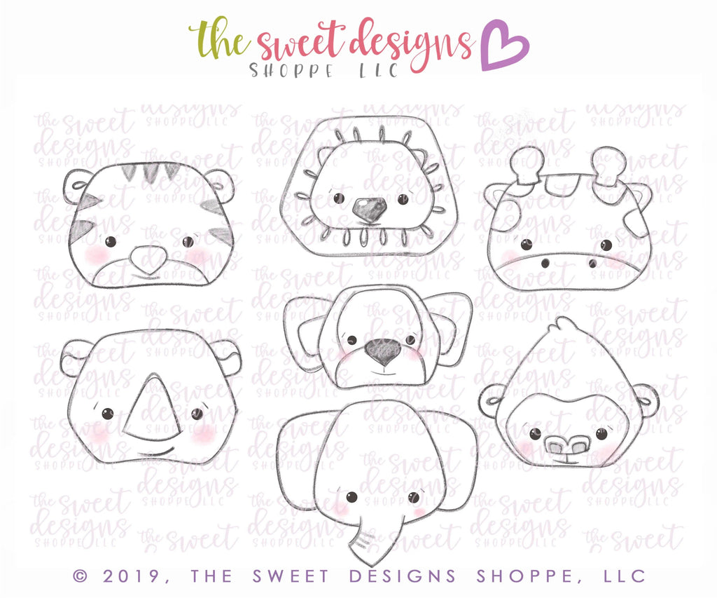 Cookie Cutters - Safari Animals Face Set - Cookie Cutters - The Sweet Designs Shoppe - - africa, ALL, animal, Animals, circus, Cookie Cutter, fat Set, Mini Set, Mini Sets, Promocode, regular sets, rhino, set, sets, Tiny Set, Tiny sets