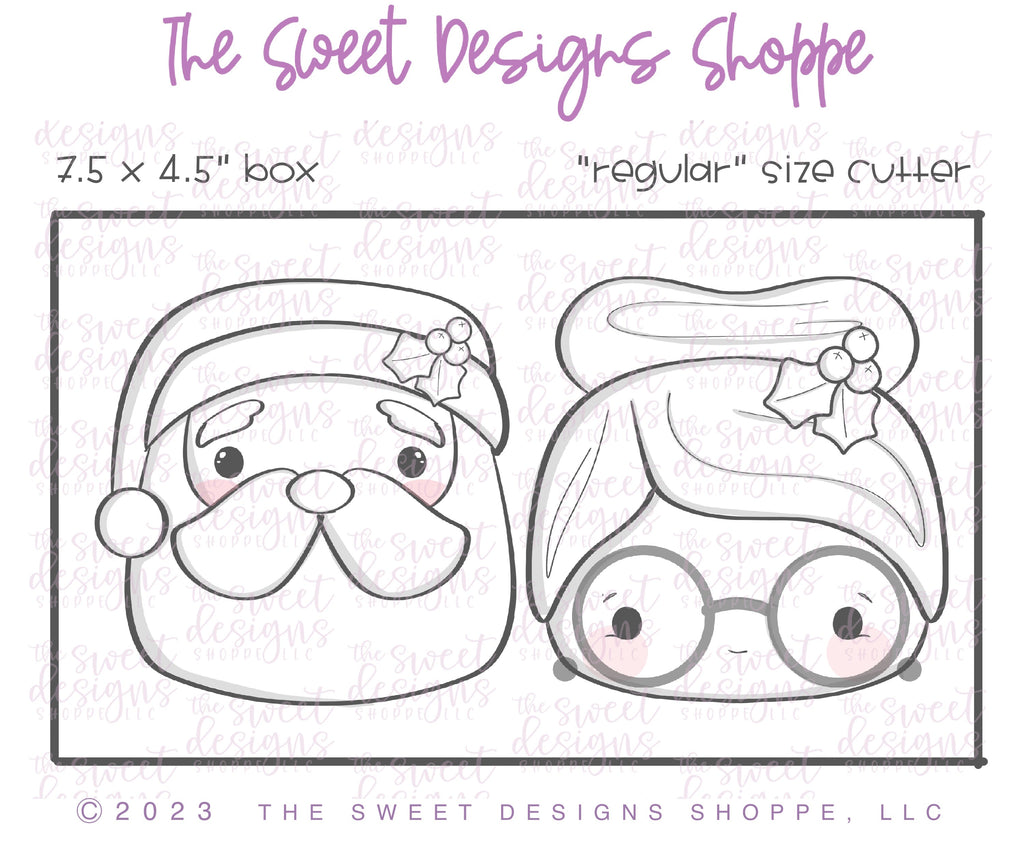 Cookie Cutters - Santa Claus & Mrs. Claus Chunky Set - Set of 2 - Cookie Cutters - The Sweet Designs Shoppe - TSDS - - ALL,Christmas,Christmas / Winter,Christmas Cookies,claus,clause,Cookie Cutter,cookies for Santa,Mini Sets,Mrs Claus,MRS Clause,MrsClaus,MrsClausFace,Promocode,regular sets,Santa,Santa Claus,Santa Face,set,STL
