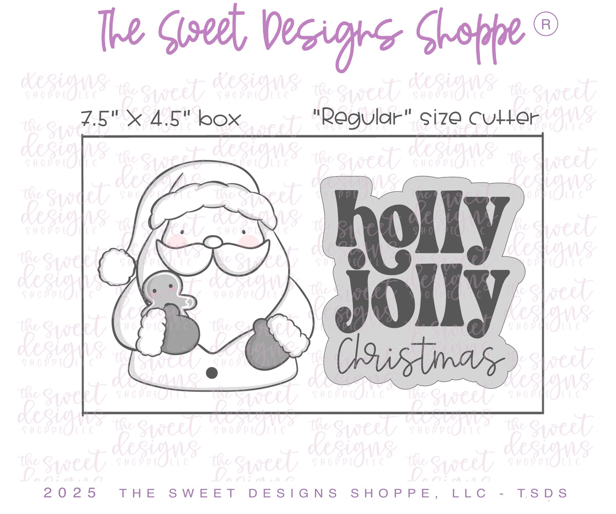 Cookie Cutters - Santa with Cookie & Holly Jolly Plaque Cookie Cutter Set - Set of 2 - Cookie Cutters - The Sweet Designs Shoppe - TSDS - - ALL,Christmas,Christmas / Winter,claus,clause,Cookie Cutter,PLAQUES HANDLETTERING,Promocode,regular sets,Santa,Santa Claus,Santa Face,set,STL